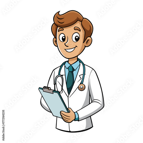 Cartoon Doctor with Stethoscope Holding a Clipboard