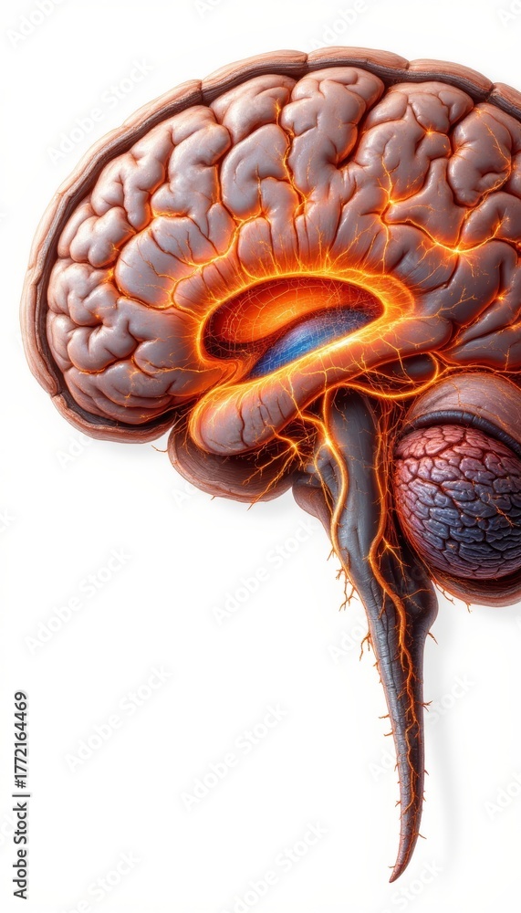 Fototapeta premium Human Brain Anatomy with Glowing Highlight
