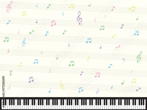 音符と五線譜とピアノの壁紙