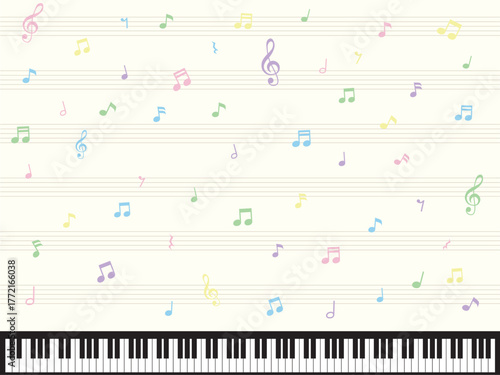 音符と五線譜とピアノの壁紙