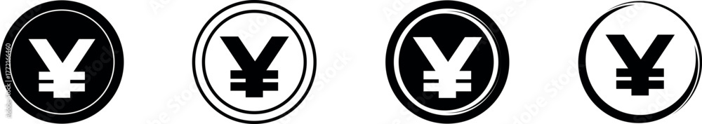 Obraz premium Set of yen currency icon symbol. Popular international currency sign isolated on transparent background. Yen money coins icon signs. Vector illustration.
