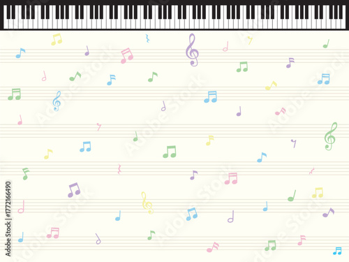 音符と五線譜とピアノの壁紙