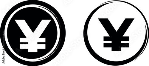 yen sign icon on black and white