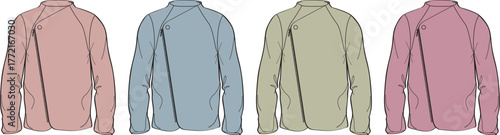 Fashion illustration of various colored jackets, perfect for design and apparel projects