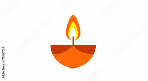 Simple Vector Illustration of a Lit Oil Lamp with Flame Orange Colors.