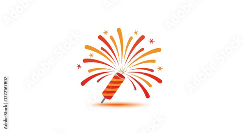 Festive Firecracker Exploding with Vibrant Red and Orange Fireworks.