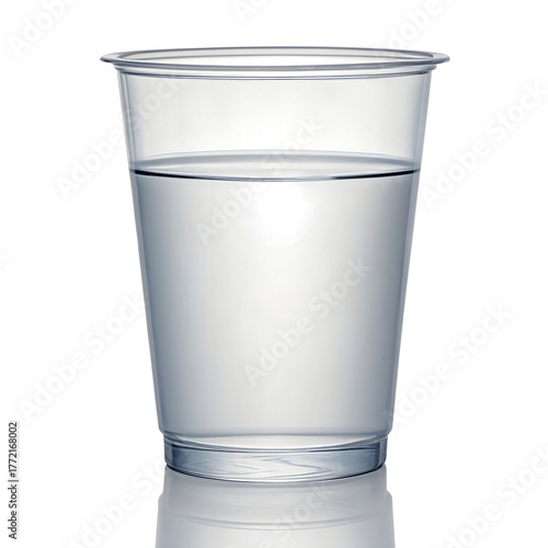 Wallpaper Mural A transparent plastic cup filled halfway with water, soft reflection, realistic lighting, isolated on transparent background Torontodigital.ca