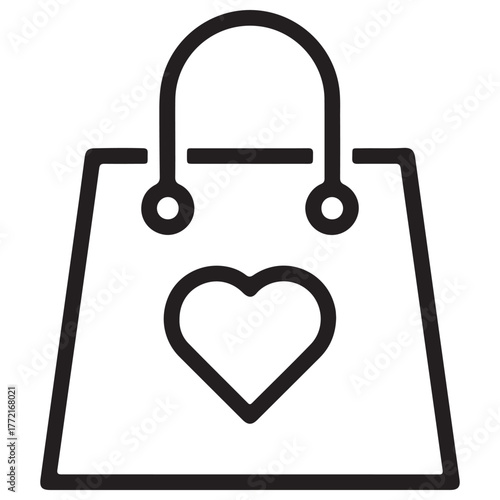 Outline Shopping Bag Icon with Heart Shape on Front