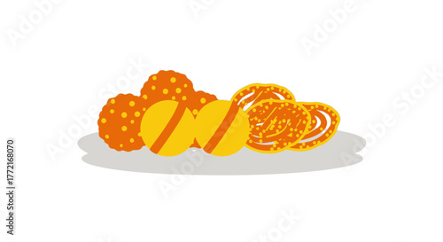 Assorted Indian Sweets Laddu Jalebi and Barfi Illustration.