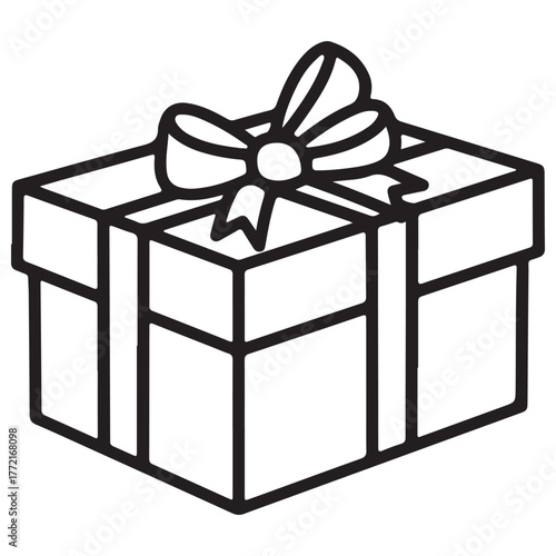 Simple Outline Gift Box with Tied Ribbon Bow Line Art