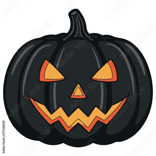 Black Halloween Jack-o'-lantern Vector with Orange Carved Eyes and Jagged Smile