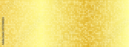 Gold disco party pattern. Yellow square sequin mosaic texture background. Abstract golden shining glitter halftone wallpaper. Pop up comic sparkling glitter backdrop. Retro vector design template.art