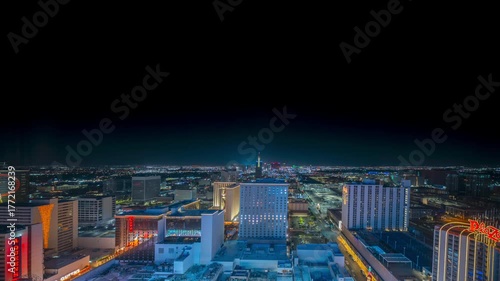 Wide Angle Night Timelapse of Downtown Las Vegas during Summer