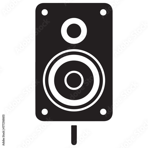 Minimalist Black Speaker Icon with White Circular Elements and Rounded Corners