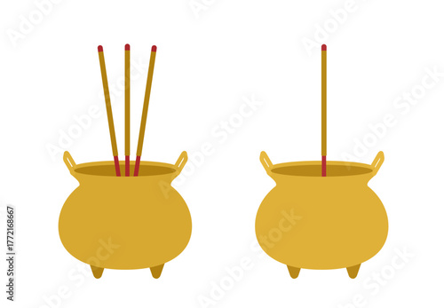 Set of incense burner icon vector.
Flat Chinese style incense burner illustration Isolated.