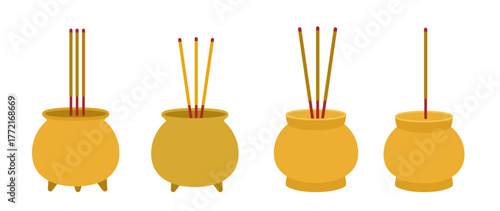 Set of incense burner icon vector.
Flat Chinese style incense burner illustration Isolated.