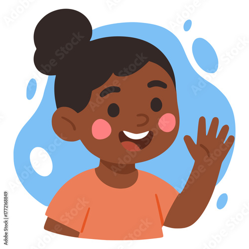 Cute smiling girl cartoon character flat color vector illustration template design