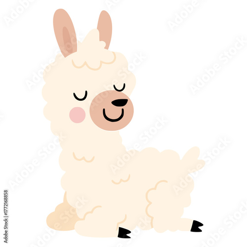 Cute sleeping baby llama animal flat color vector illustration template design