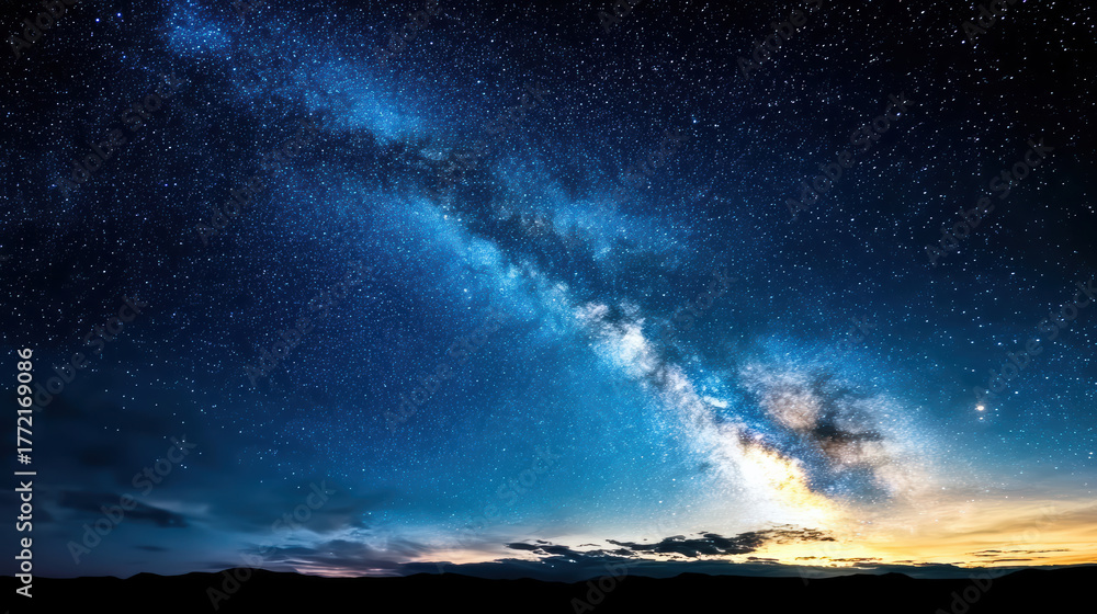 Fototapeta premium Breathtaking panoramic view of night sky filled with countless stars, showcasing Milky Way