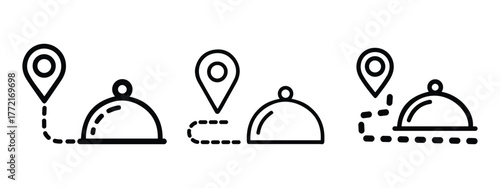 Food Delivery Service Route Tracking Icon Set.