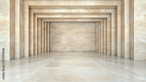 Elegant marble interior with soft lighting and symmetrical arches creates serene atmosphere