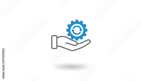 Vector of hand fist with gear wheel. Symbol of biomechanics. Icon of medical engineering