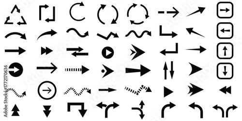 Arrow icon set, arrow cursor collection, black arrows icons vector set. Set of big black vector arrows. Arrow icon. Mega set of vector arrows. Set of many different arrow icon. Black long arrow icon