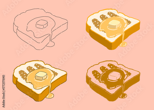 Sweet Toast with Butter and Syrup Illustration in Flat Minimal Style on Soft Pastel Background