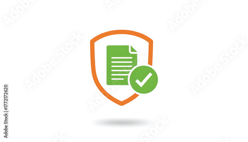 Vector of shield with directory and list document with check mark. Symbol of penetration test. Icon of data protected