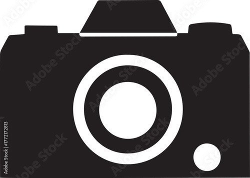 A camera silhouette style flat and minimal vector icon design illustration on a white background.
