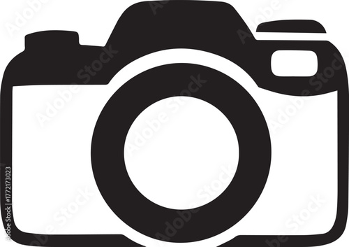 A camera silhouette style flat and minimal vector icon design illustration on a white background.
