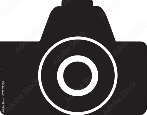 A camera silhouette style flat and minimal vector icon design illustration on a white background.
