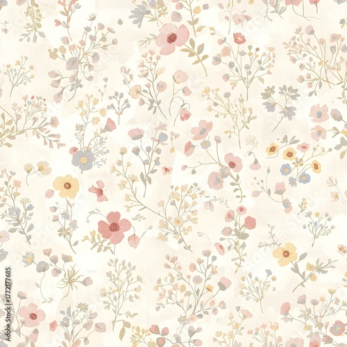 Seamless pattern with cute tiny flowers. Background texture with white gypsophila. illustration for textile, web, print, wrapping, fabric, wallpaper Generative Ai