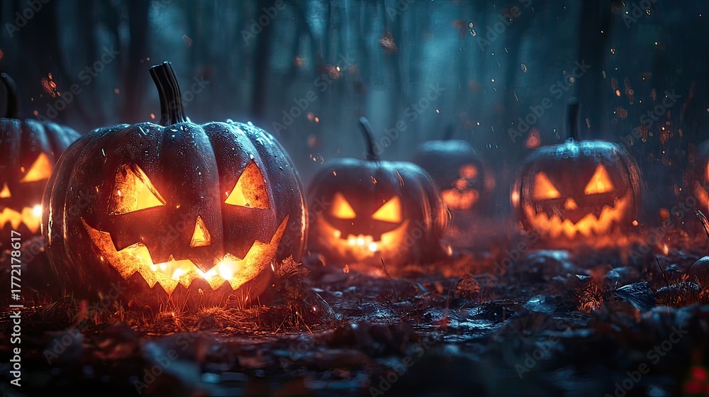 Naklejka premium halloween pumpkin in the dark