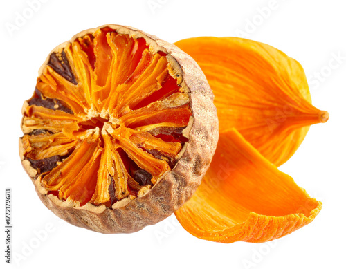 Isolated Dried Mace Spice and Nutmeg Aril Piece