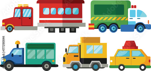 Charming cartoon vehicles collection for kids' designs and playful learning resources, colorful trucks and trains for joyful creative projects and educational use