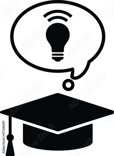 Graduation Cap Idea Black and White Vector Silhouette for Education and Learning Concepts