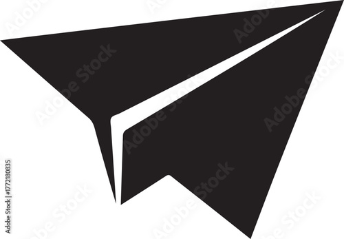  A paper plane silhouette style flat and minimal vector icon design illustration on a white background.
