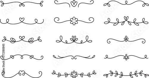 Collection of elegant hand drawn decorative floral dividers and ornaments