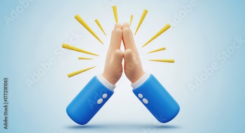 3d cartoon hands clapping in celebration with yellow rays