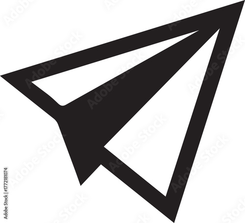  A paper plane silhouette style flat and minimal vector icon design illustration on a white background.
