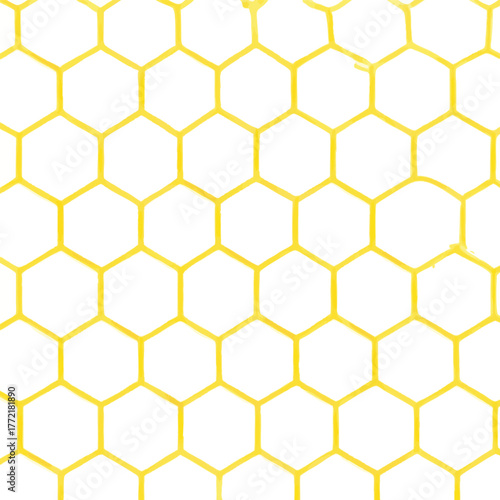 Honeycomb pattern with hexagon mesh. Texture bee comb grid. Geometric pattern. Plain hexagon net with inner solid cells. Large hexagon shapes. Seamless honeycomb background vector illustration.