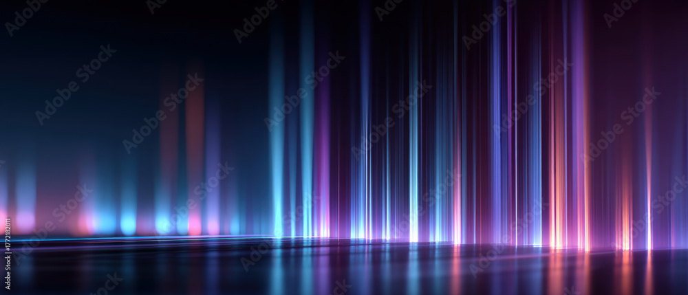Fototapeta premium Neon blue and purple glowing stripes in abstract futuristic background