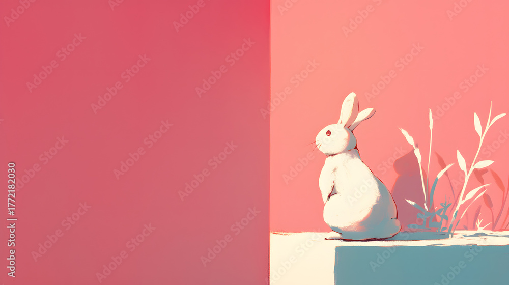 Obraz premium flat pastel illustration rabbit sitting