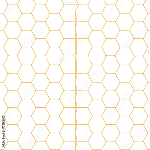 Honeycomb pattern with hexagon mesh. Texture bee comb grid. Geometric pattern. Plain hexagon net with inner solid cells. Large hexagon shapes. Seamless honeycomb background vector illustration.