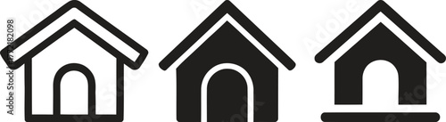 Three simple house icons in outline filled and silhouette styles