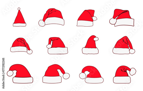 Christmas hat vector, Santa Claus hat vector illustration, Santa red hats vector, Christmas hat drawing. 
