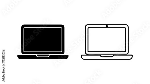 Laptop icons with outline and solid fill with transparent background