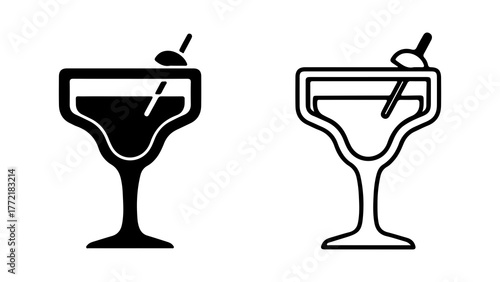 Cocktail glasses with olive garnish with transparent background