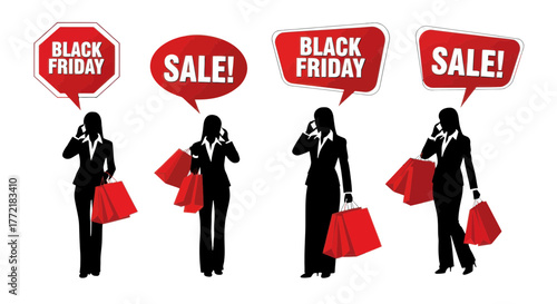 Black friday sale advertisement with women holding shopping bags